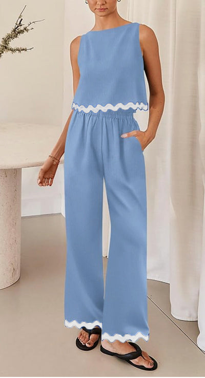 Cotton And Linen Casual Sleeveless Vest Women's Pants Two-piece Set