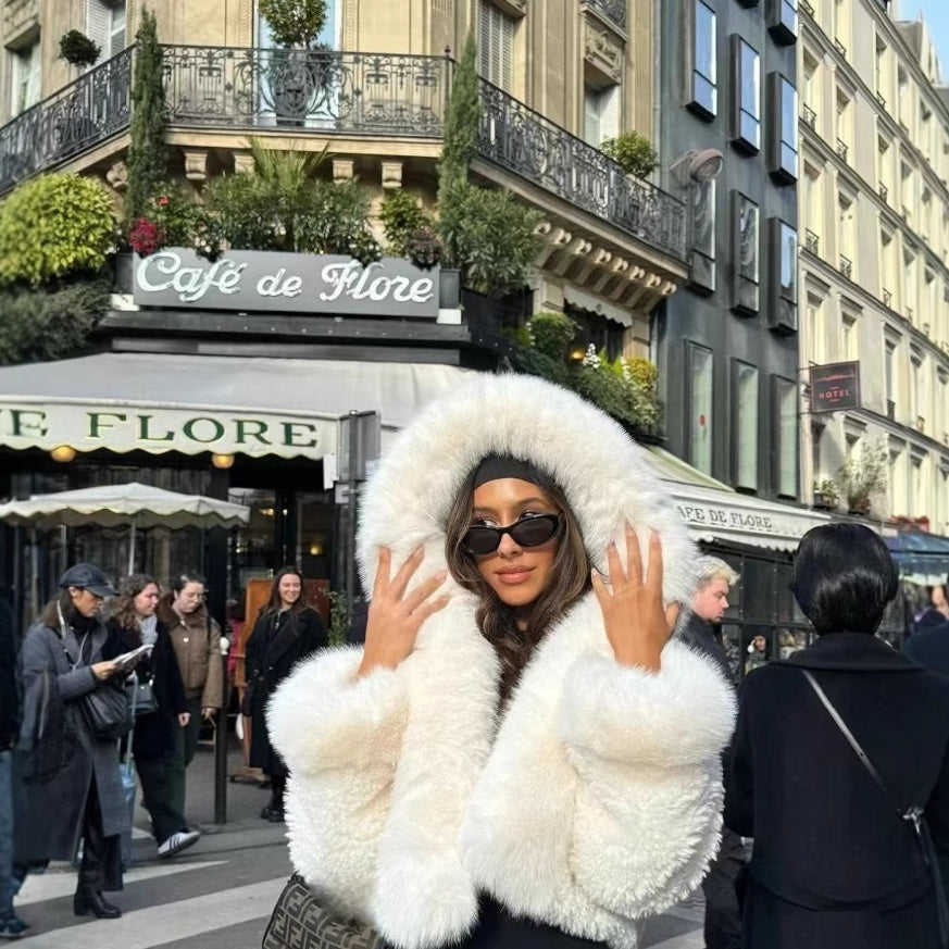 Environmentally Friendly Fox Fur Short Type Hooded Jacket Women