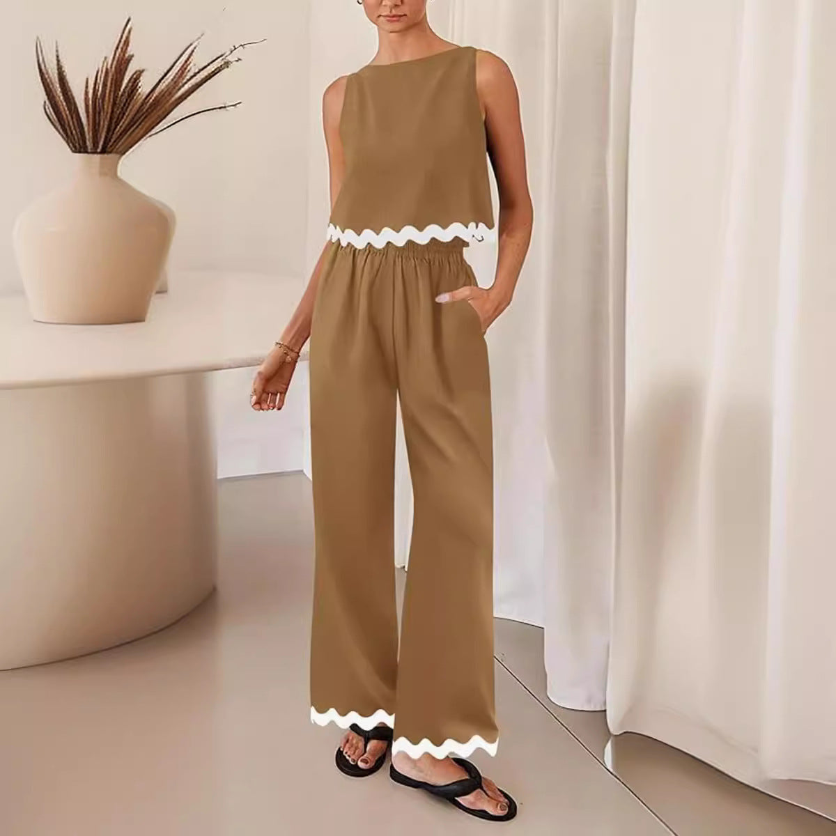 Cotton And Linen Casual Sleeveless Vest Women's Pants Two-piece Set