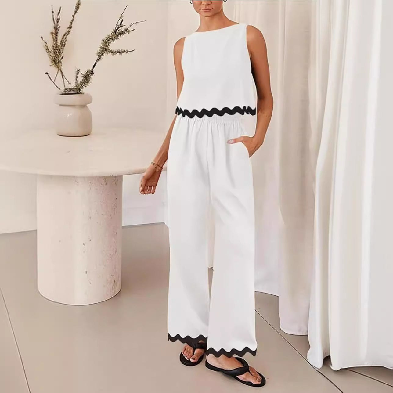 Cotton And Linen Casual Sleeveless Vest Women's Pants Two-piece Set