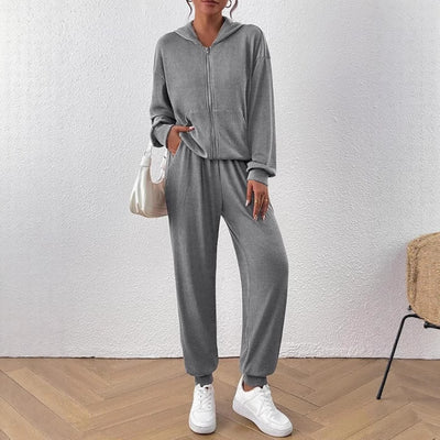 Women's Autumn Fashion Solid Color Suit Rib Sunken Stripe