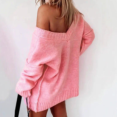 Casual Loose Solid Color V-neck Pullover Sweater