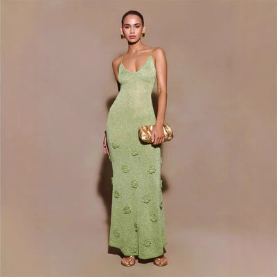 Knitted Flowers Suspenders Dress Crochet Glitter Dresses