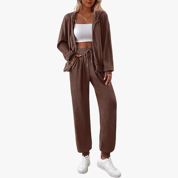 Women's Autumn Fashion Solid Color Suit Rib Sunken Stripe