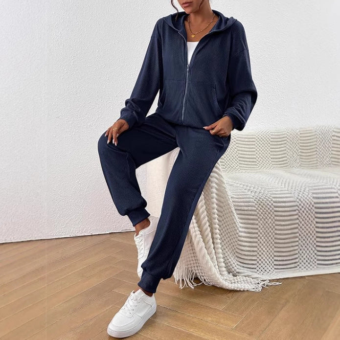 Women's Autumn Fashion Solid Color Suit Rib Sunken Stripe