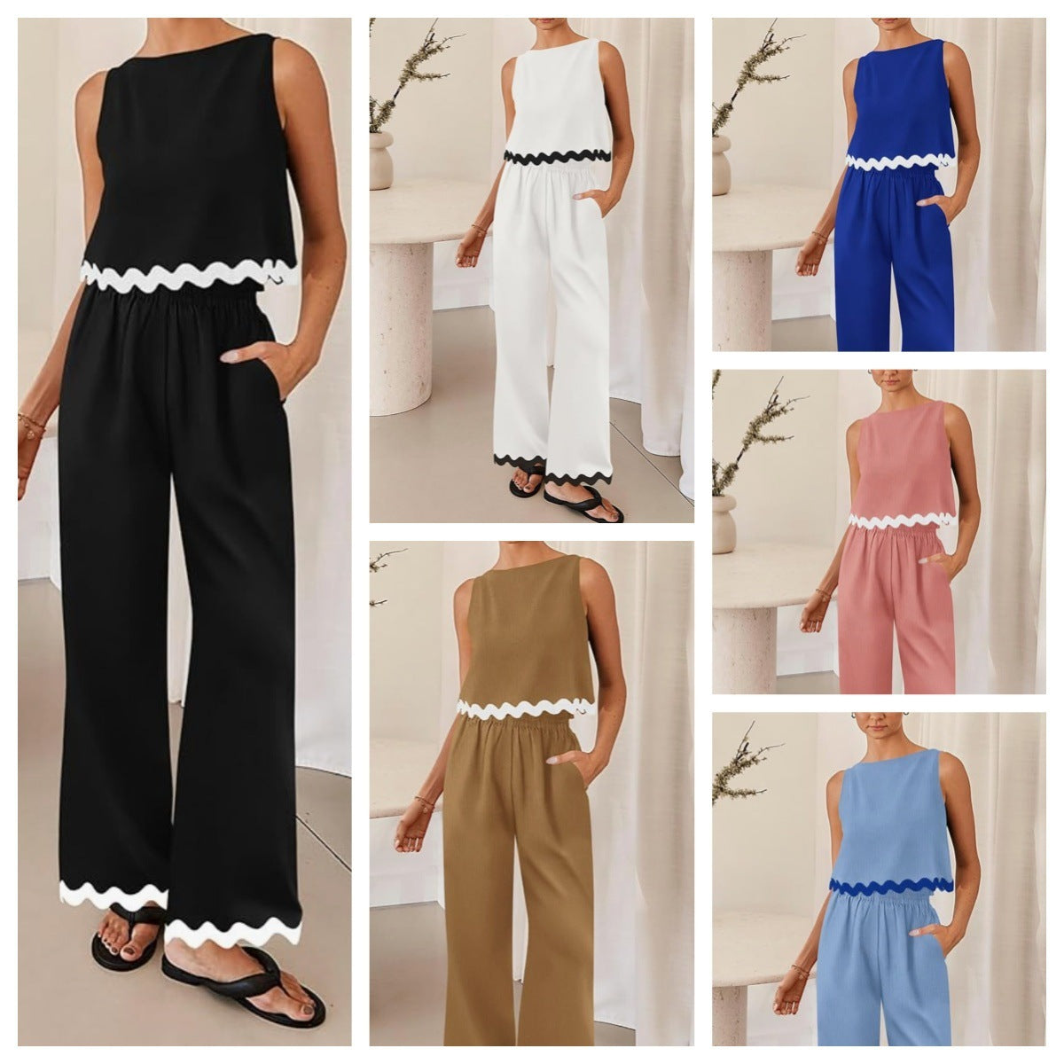 Cotton And Linen Casual Sleeveless Vest Women's Pants Two-piece Set