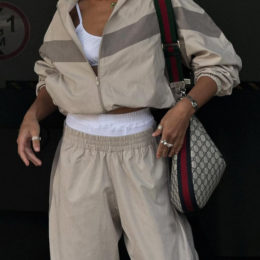 New Elastic Mid-waist Trousers Plus Contrast Color Casual Top Fashion Women's Wear Summer Suit