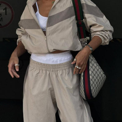 New Elastic Mid-waist Trousers Plus Contrast Color Casual Top Fashion Women's Wear Summer Suit