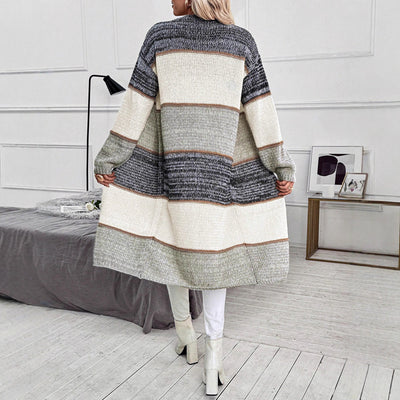Women's Casual Knitted Color Matching Long Cardigan
