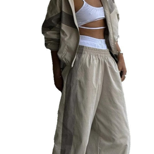 New Elastic Mid-waist Trousers Plus Contrast Color Casual Top Fashion Women's Wear Summer Suit