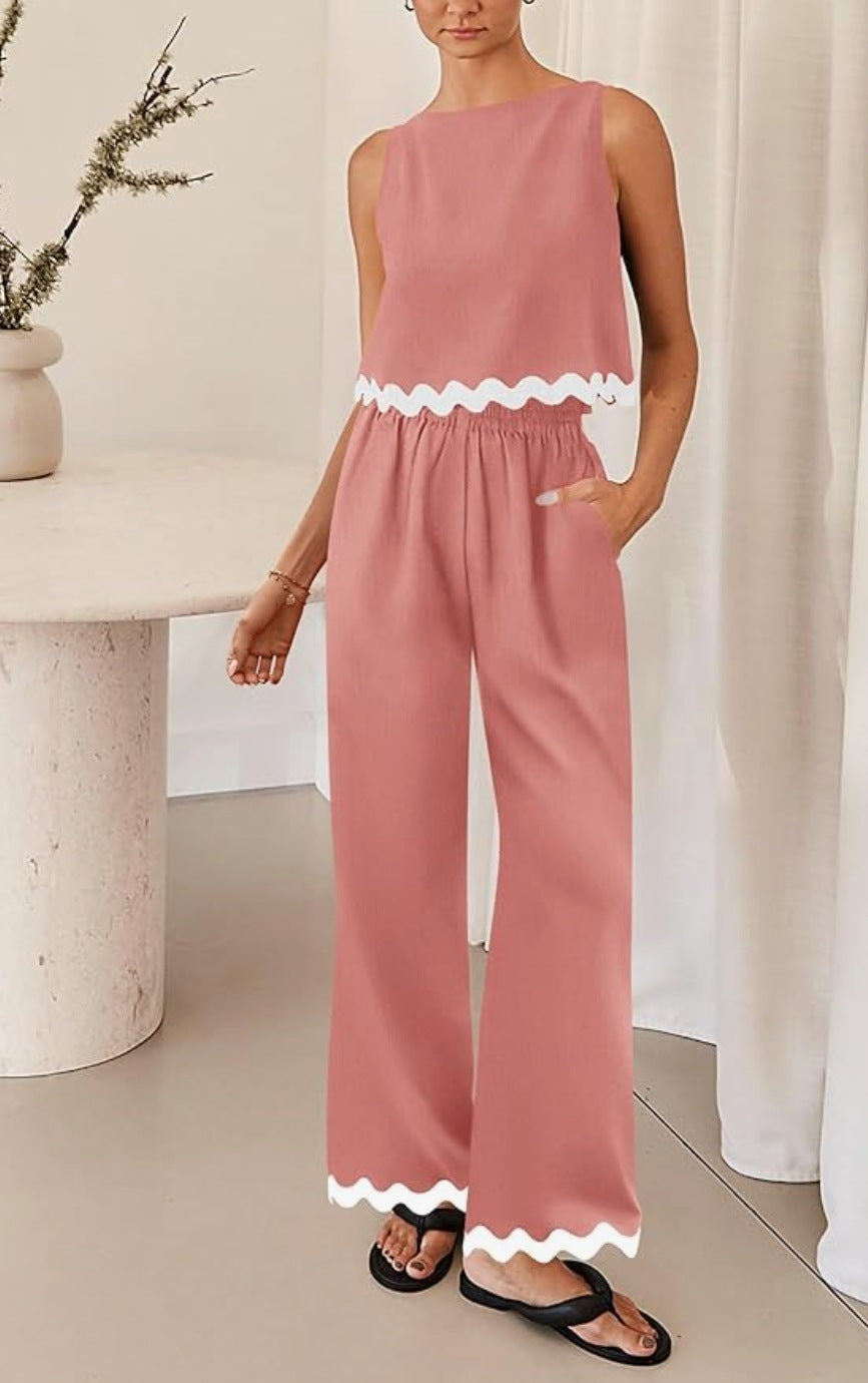Cotton And Linen Casual Sleeveless Vest Women's Pants Two-piece Set