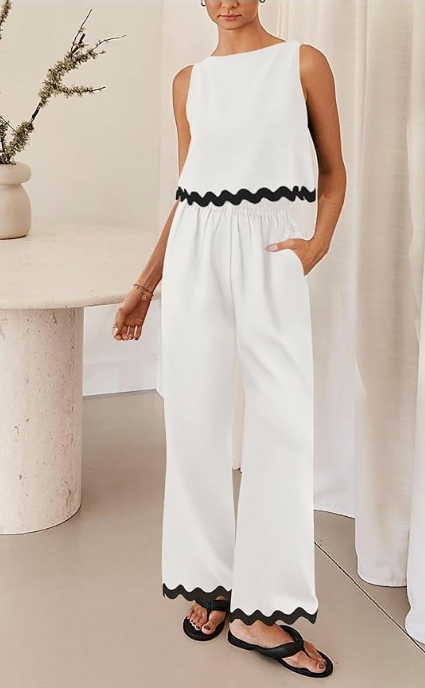 Cotton And Linen Casual Sleeveless Vest Women's Pants Two-piece Set