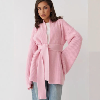 Women's Knitted Sweater Top Coat Lace-up Cardigan
