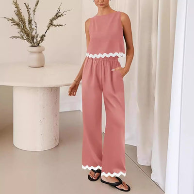 Cotton And Linen Casual Sleeveless Vest Women's Pants Two-piece Set
