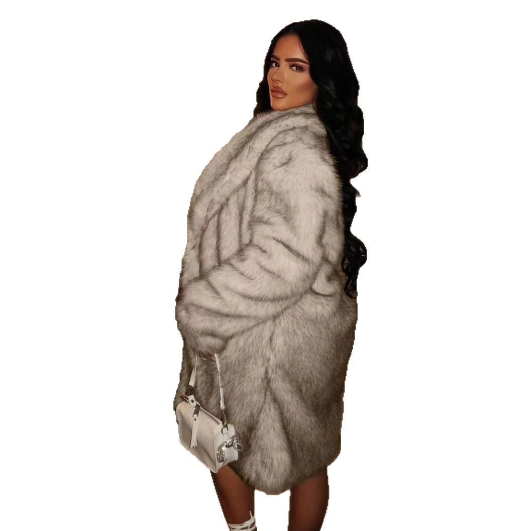 European And American Autumn And Winter Women's Fur Collar Artificial Fur Faux Fur Coat