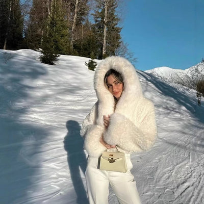 Environmentally Friendly Fox Fur Short Type Hooded Jacket Women