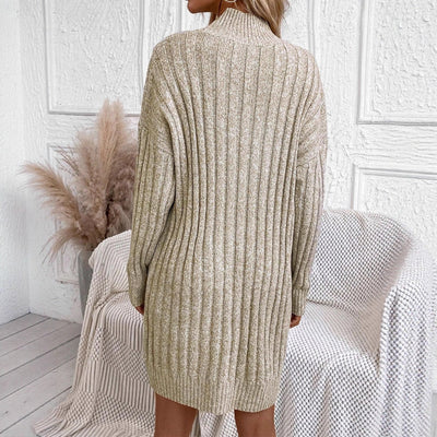 Turtleneck Long Sleeve Loose Knitted Dress Hip Bag