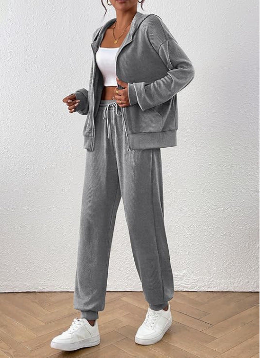 Women's Autumn Fashion Solid Color Suit Rib Sunken Stripe